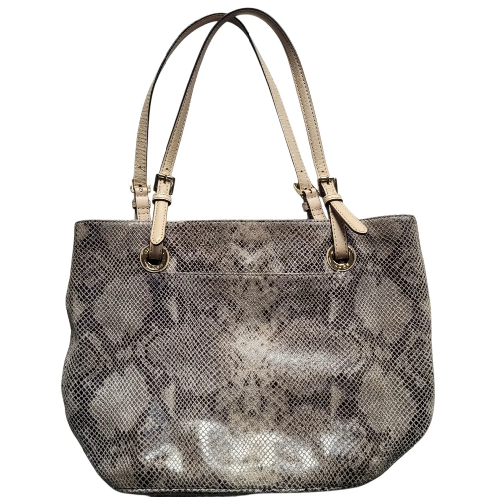 Michael Kors Soft Leather Beige Snake Print Tote - Picture 2 of 12